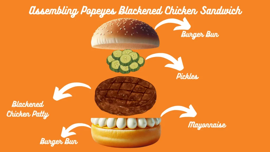 Popeyes Blackened Chicken 2 Assembling Popeyes Blackened Chicken Sandwich - infographic