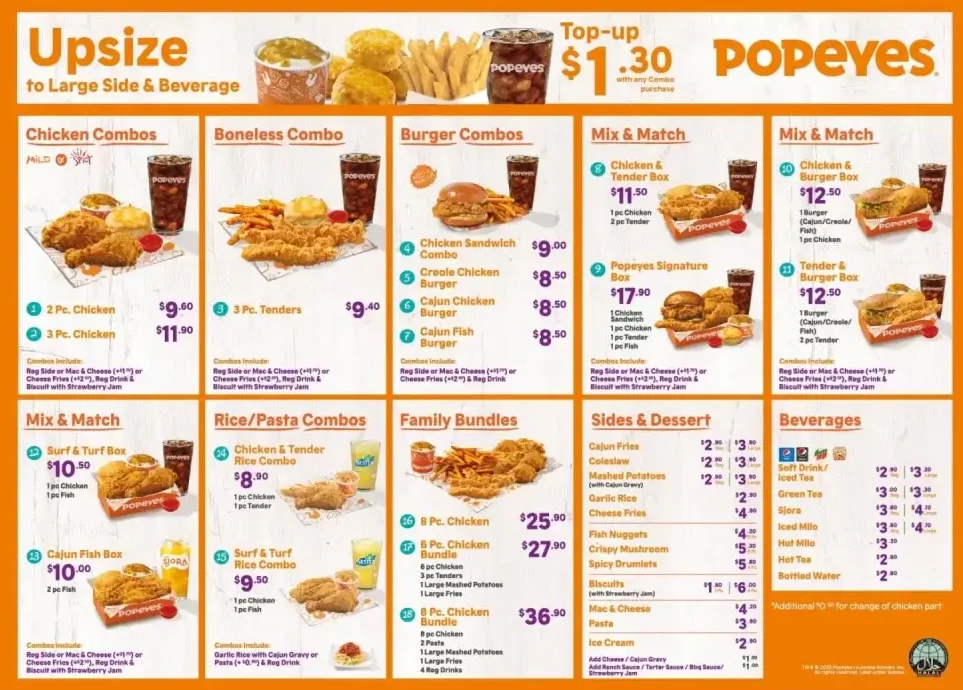 Popeyes Singapore Menu With Latest Prices 2025 1 Popeyes Singapore Menu Image