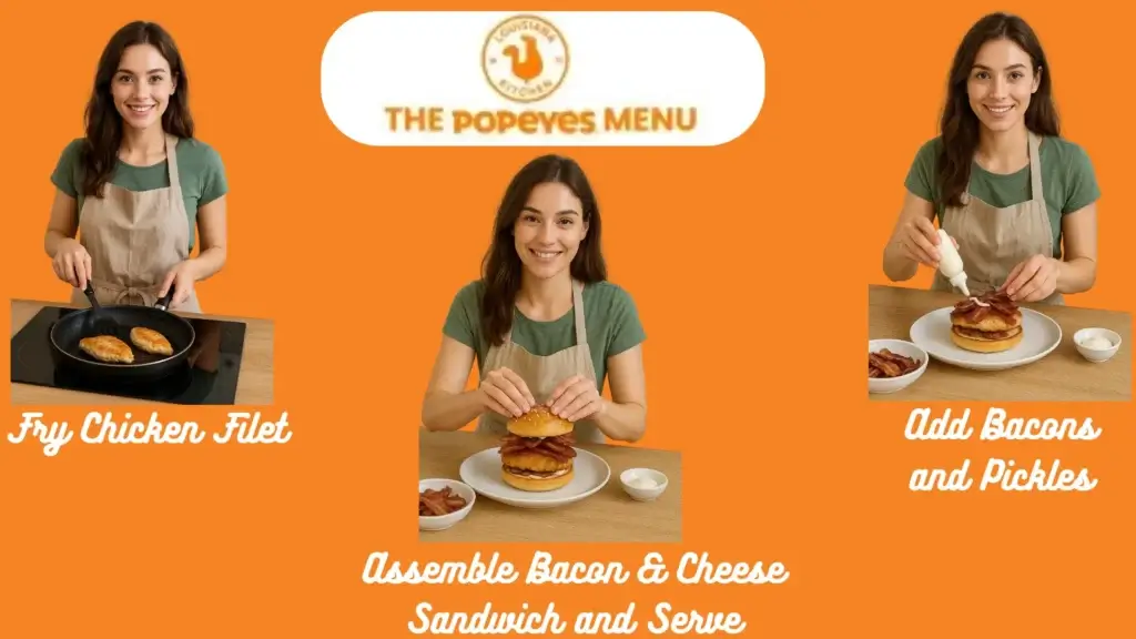 Infographic showing cooking steps of cheese & bacon sandwich