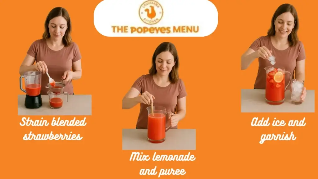 Popeyes Premium Strawberry Lemonade | Price, Recipe & Review | 2025 2 Preparation Steps of Strawberry Lemonade